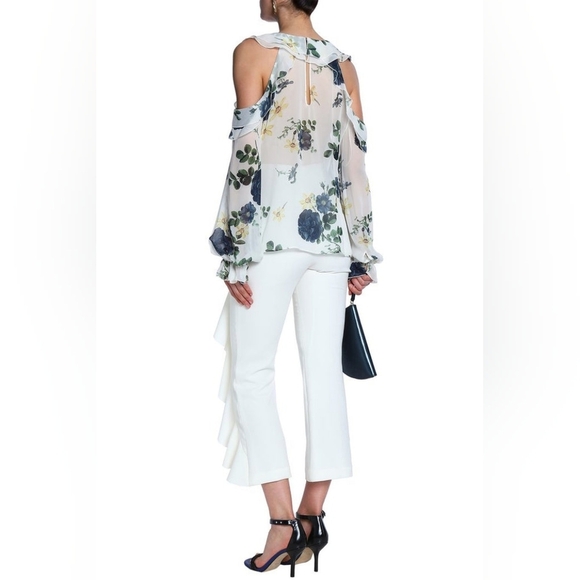 NICHOLAS Blue Rose Cold Shoulder Floral Silk Blouse NWT Size 4 - Picture 2 of 16